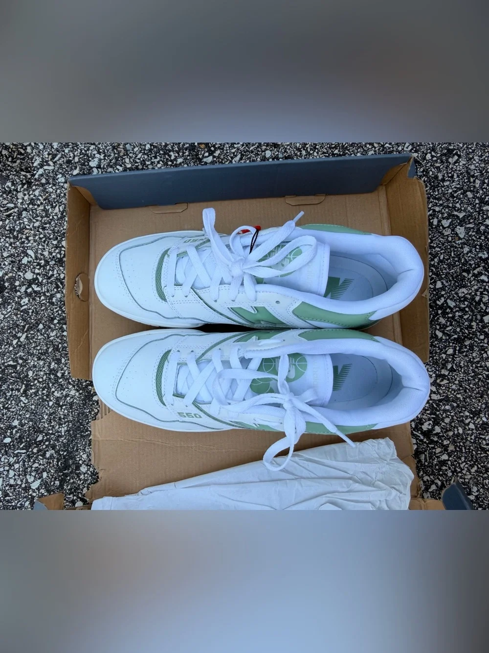 New Balance Gray & White Shoe Box with Visible Sneaker